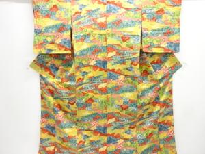 流水に椿・蝶模様小紋着物